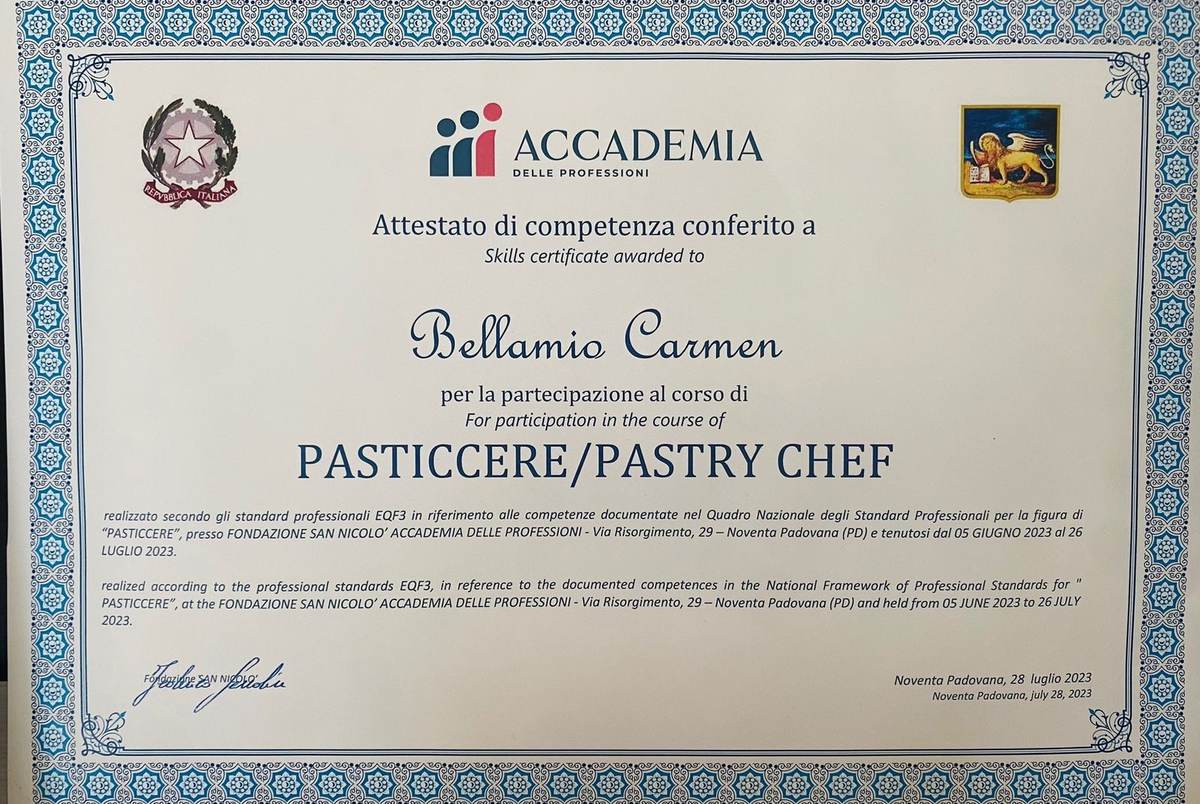Attestato Pasticcere/Pastry Chef