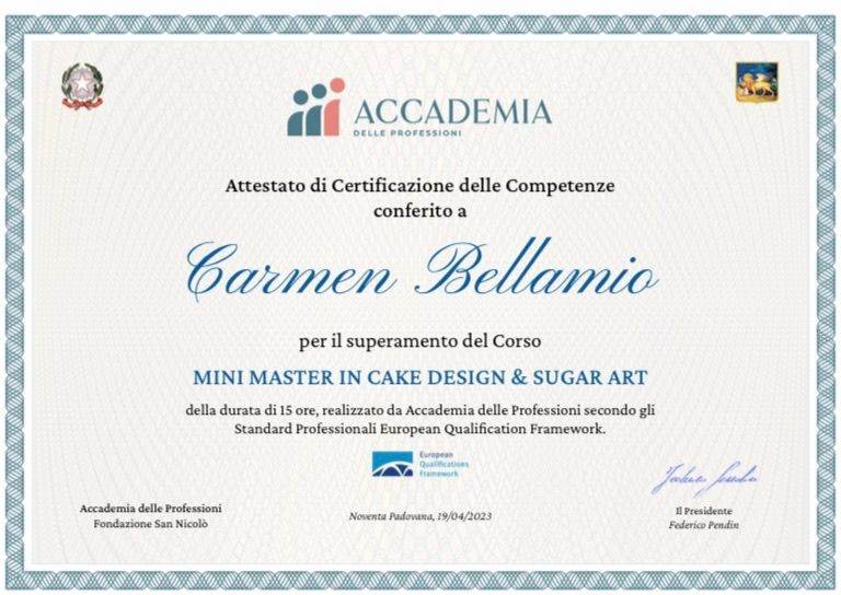 Attestato Mini Master in Cake Design e Sugar Art